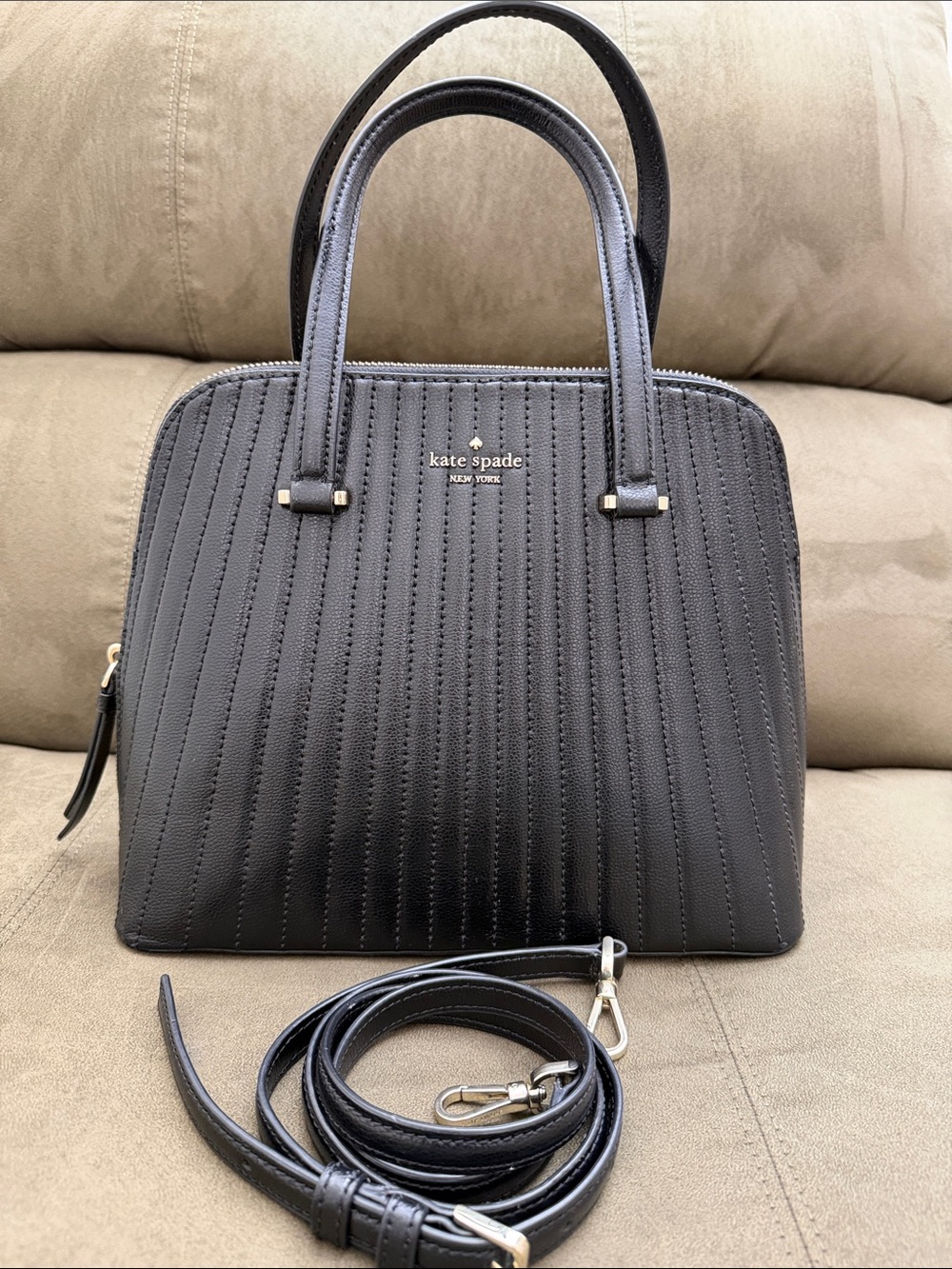 kate spade Black Quilted Dome Satchel with Removable Strap